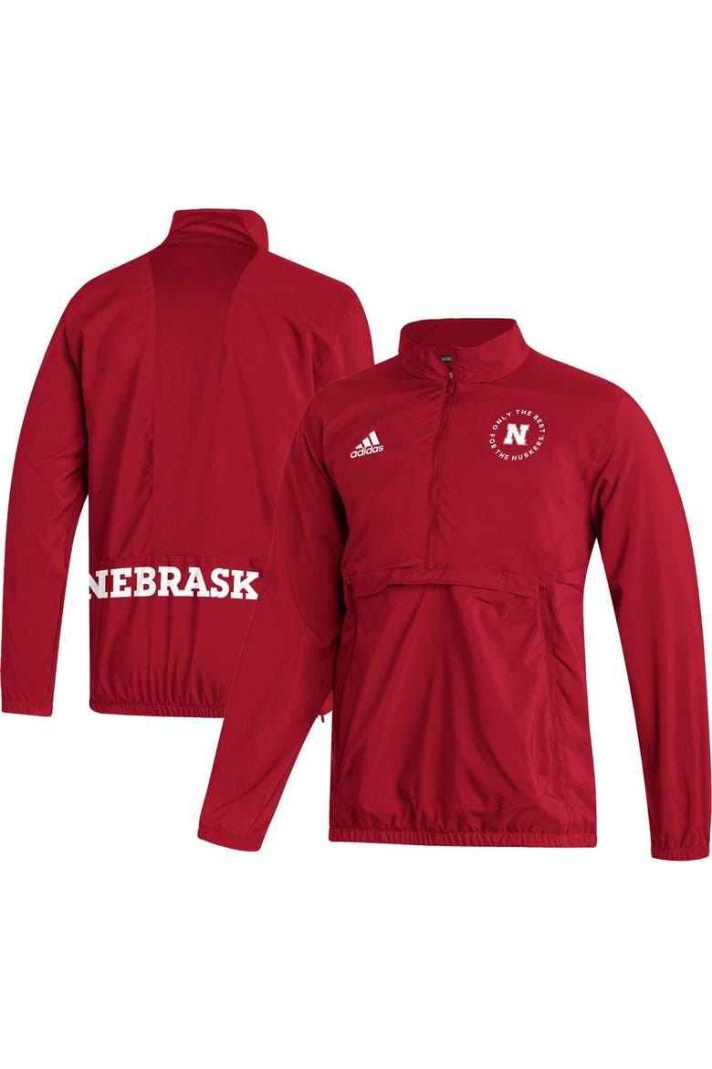 Men's adidas Scarlet Nebraska Huskers AEROREADY Half-Zip Jacket, Main, color, Scarlet