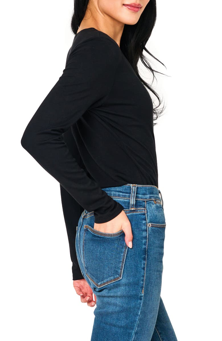 GIBSONLOOK Surplice Ponte Bodysuit, Alternate, color, Black