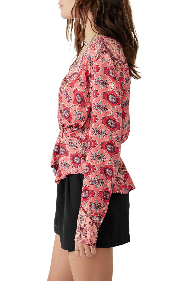 Falling For You Floral Print Peplum Top, Alternate, color, HIBISCUS COMBO