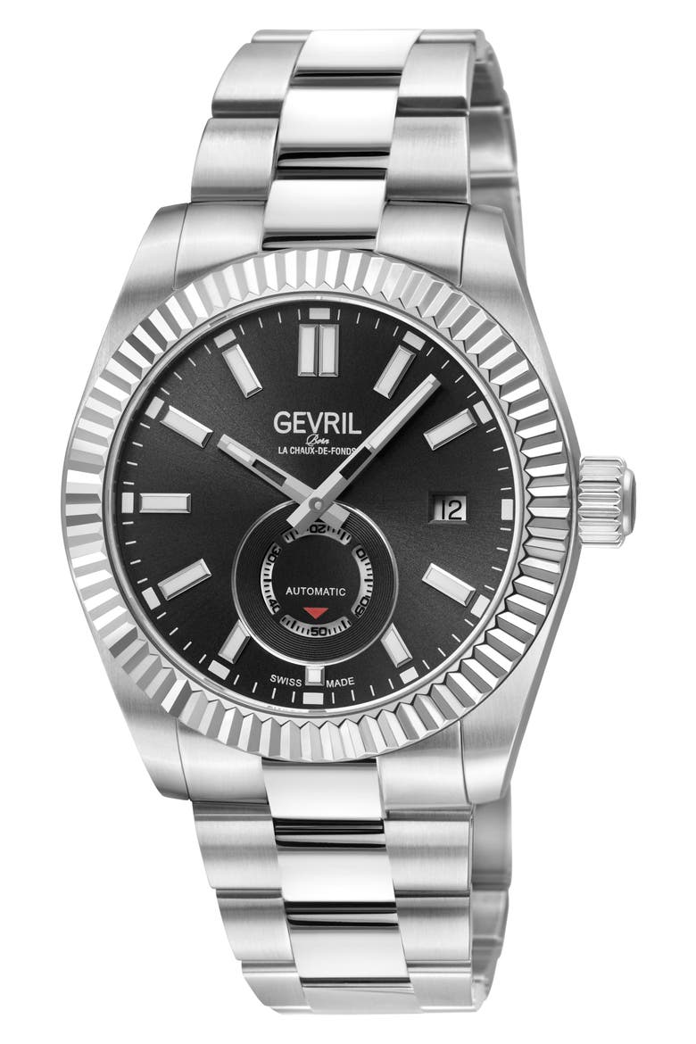 West Village Automatic Bracelet Watch, 40mm, Main, color, SILVER/ BLACK