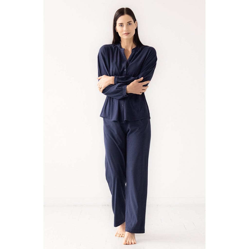 Salua Mandarin Collar Soft Pima Cotton Pajamas In Blue