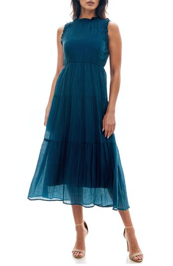 Socialite Crinkle Tiered Sleeveless Midi Dress