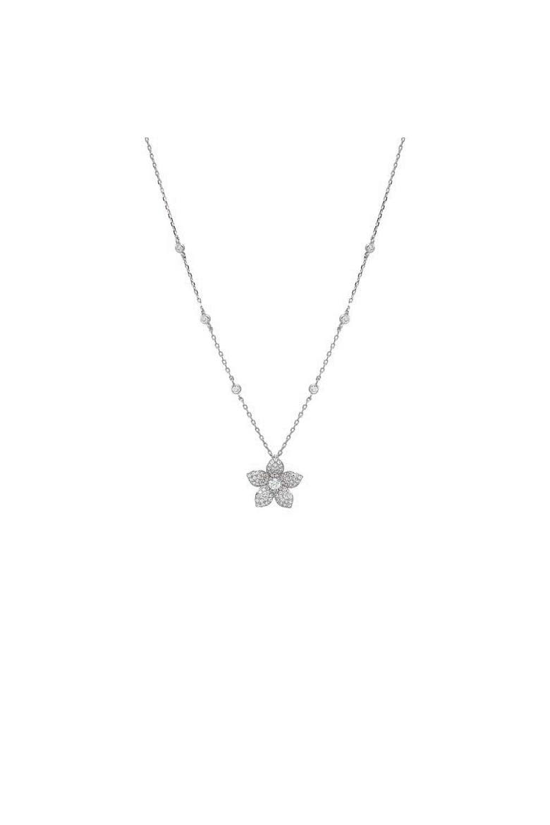 Pave Flower Charm Bezel Station Necklace, Main, color, Silver
