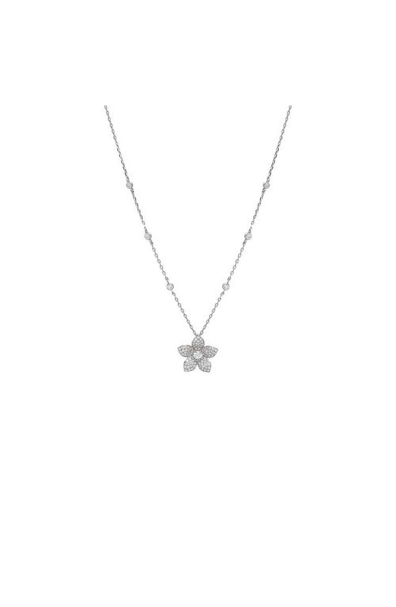 BY ADINA EDEN Pave Flower Charm Bezel Station Necklace, Main, color, Silver