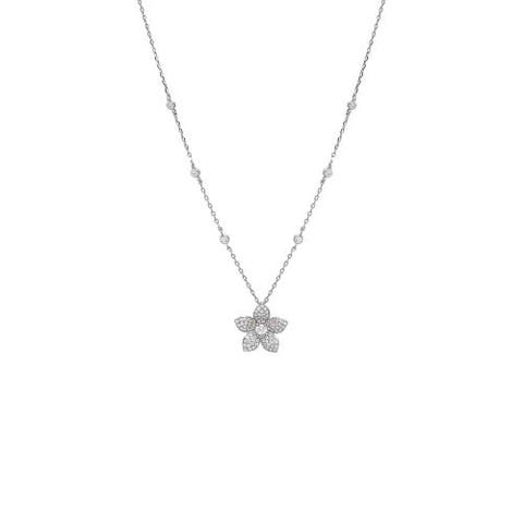 Pave Flower Charm Bezel Station Necklace