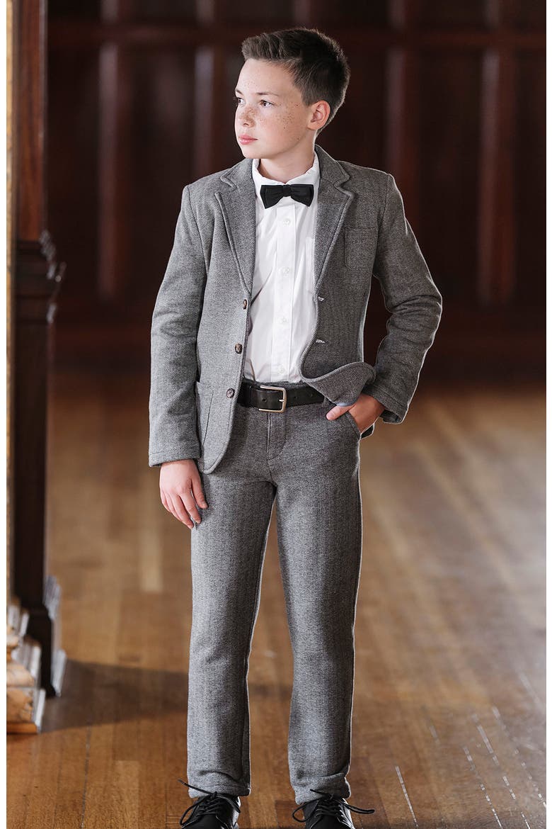 Kids' Fleece Suit Pant Made with Organic Cotton, Alternate, color, Charcoal Heather Herringbone