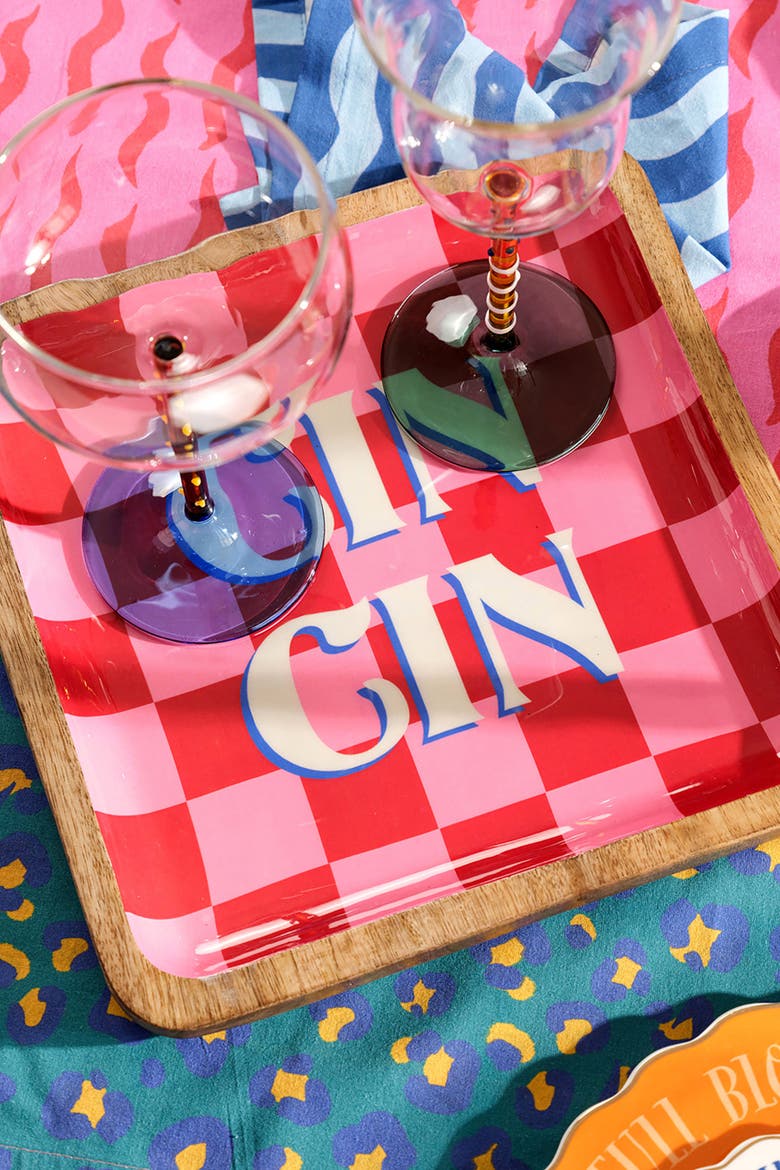 Lakri Mango Wood Tray 10X10 In, Alternate, color, Pink