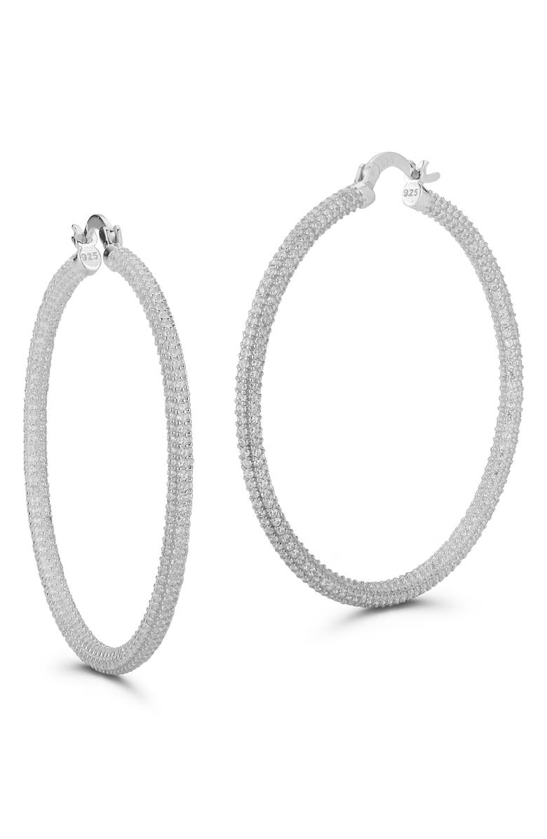 CHLOE AND MADISON Large Pavé Cubic Zirconia Hoop Earrings, Main, color, Silver