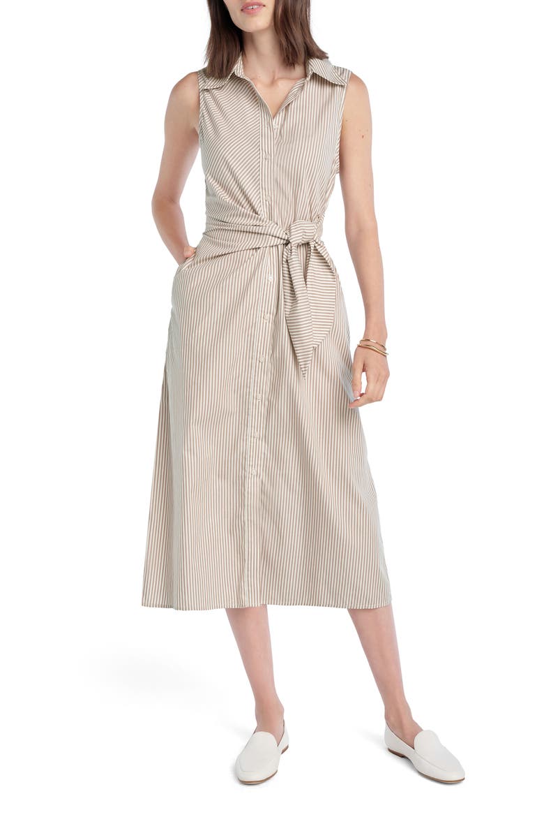The Good Behavior Stripe Tie Waist Shirtdress, Main, color, SOFT TAUPE STRIPE