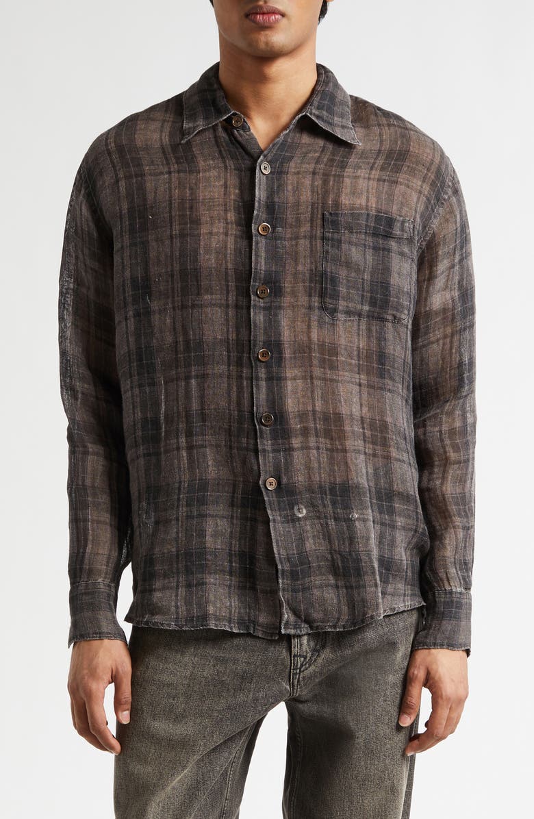 OUR LEGACY Above Check Linen Button-Up Shirt, Main, color, Penumbra Check Sheercoat Linen
