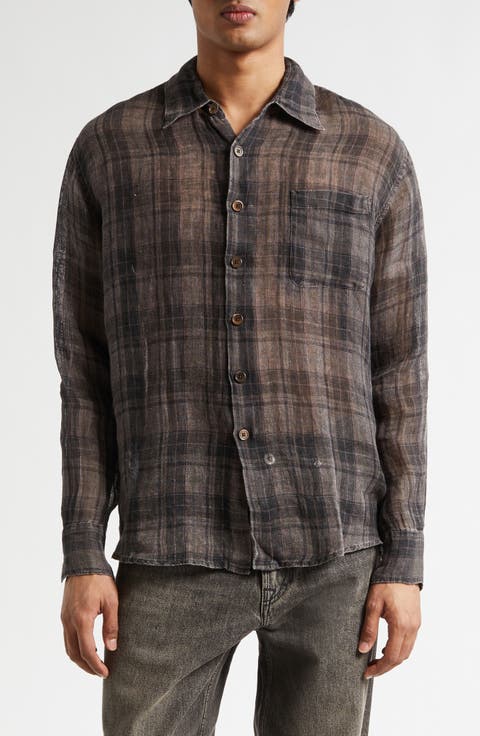 Above Check Linen Button-Up Shirt