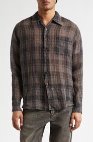 OUR LEGACY Above Check Linen Button-Up Shirt
