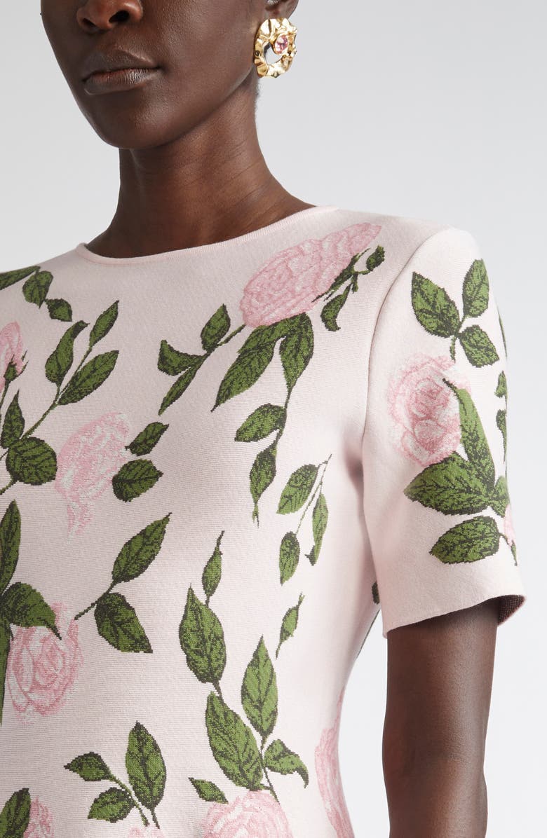Oscar de la Renta English Rose Jacquard Fit & Flare Dress, Alternate, color, 