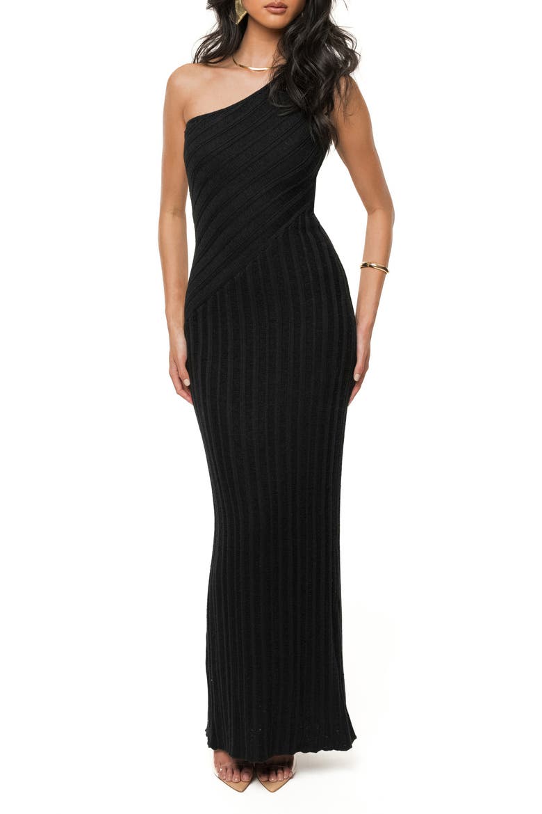 One-Shoulder Body-Con Maxi Dress, Alternate, color, BLACK