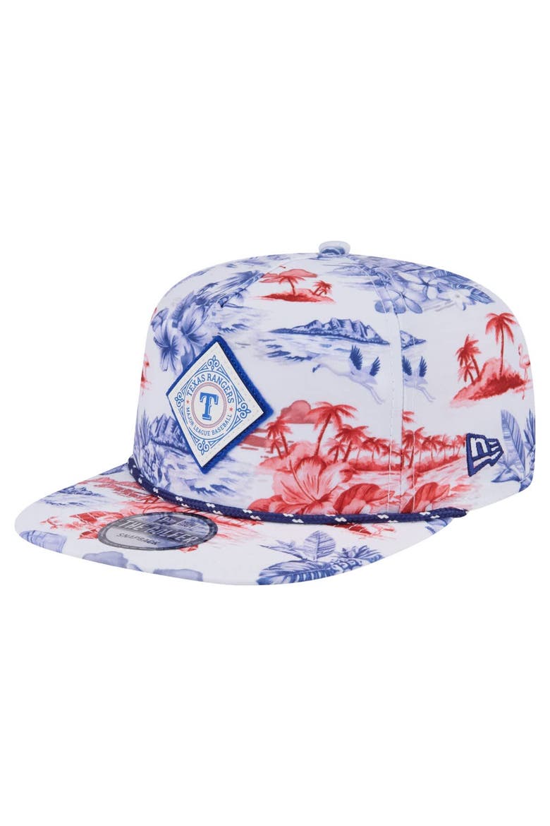 Men's New Era White Texas Rangers Printed Island Golfer Snapback Hat, Main, color, White