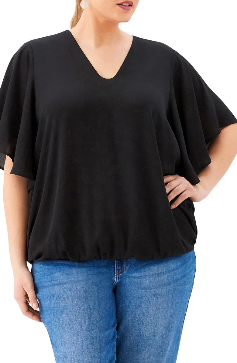 Karen Kane Flutter Sleeve Top, Main, color, Black