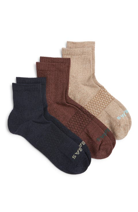 Assorted 3-Pack Marl Quarter Crew Socks