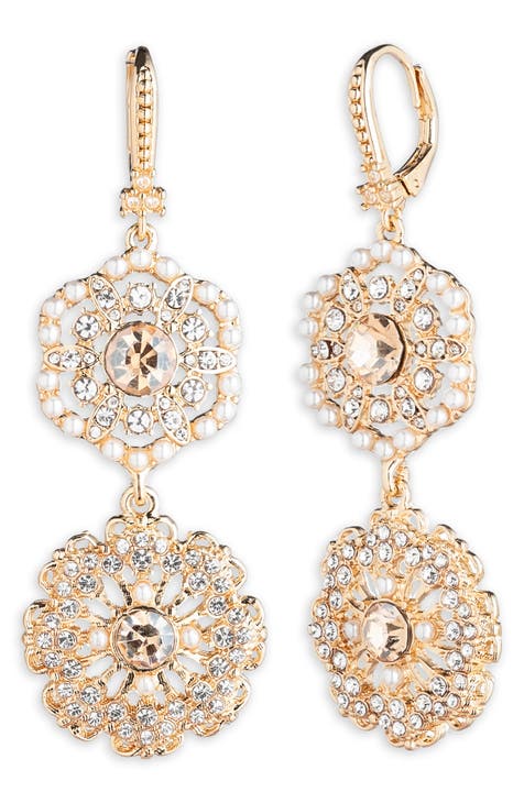 Crystal & Imitation Pearl Double Drop Earrings