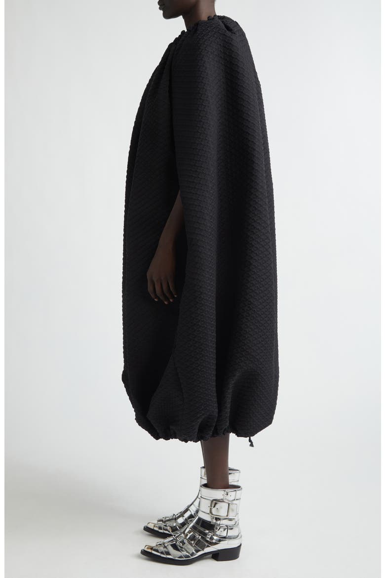 Gathered Diamond Jacquard Cocoon Dress, Alternate, color, BLACK