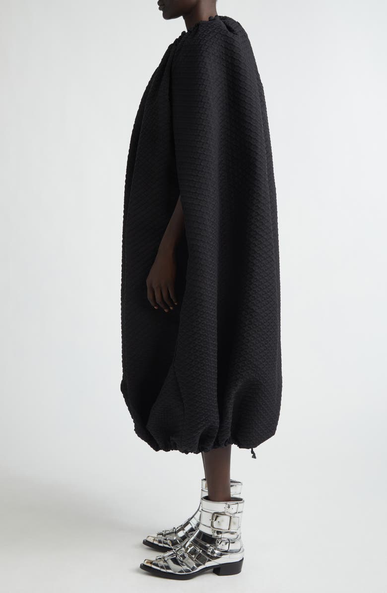 Comme des Garçons Gathered Diamond Jacquard Cocoon Dress, Alternate, color, Black