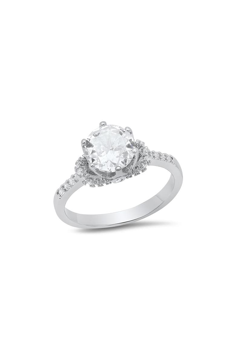 Round Cut Simulated Diamond Pavé Ring, Main, color, SILVER