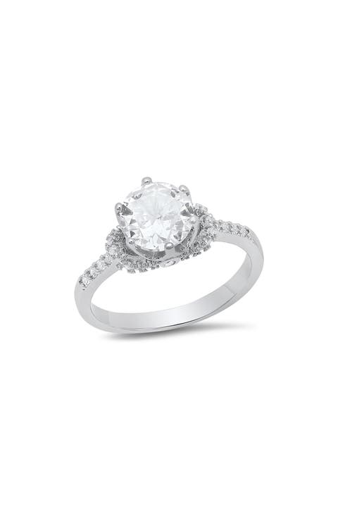 Round Cut Simulated Diamond Pavé Ring