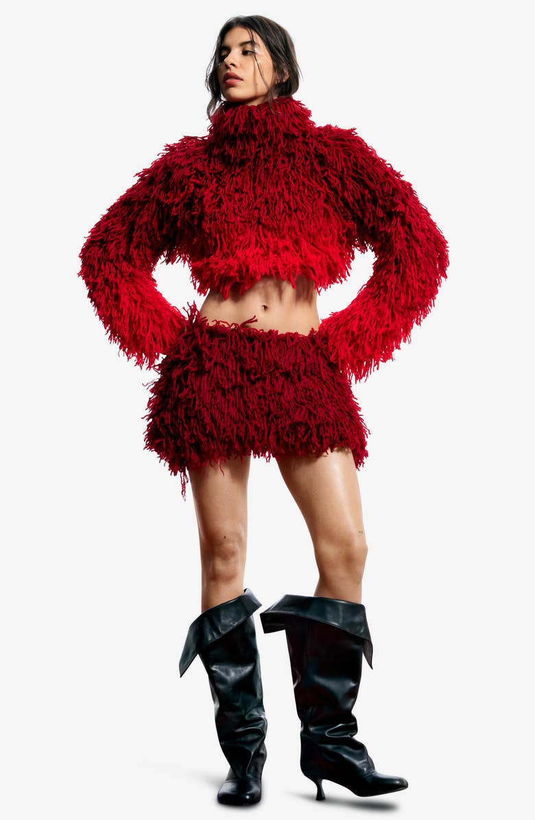 Desigual Ombré Fringe Wool Turtleneck Sweater, Alternate, color, Red