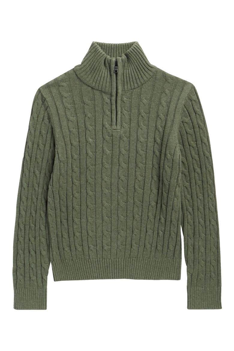 Kids' Heather Cable Knit Quarter-Zip Sweater, Main, color, DK OLIVE