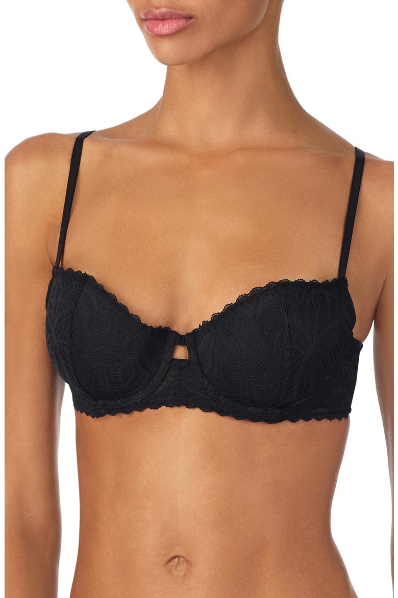 Deco Underwire Lace Balconette Bra, Alternate, color, BLACK