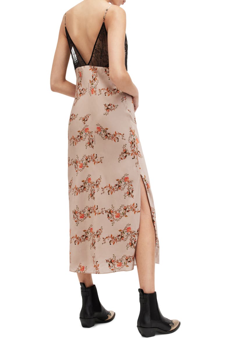 AllSaints Immy Oto Floral Print Slipdress, Alternate, color, Almond Beige