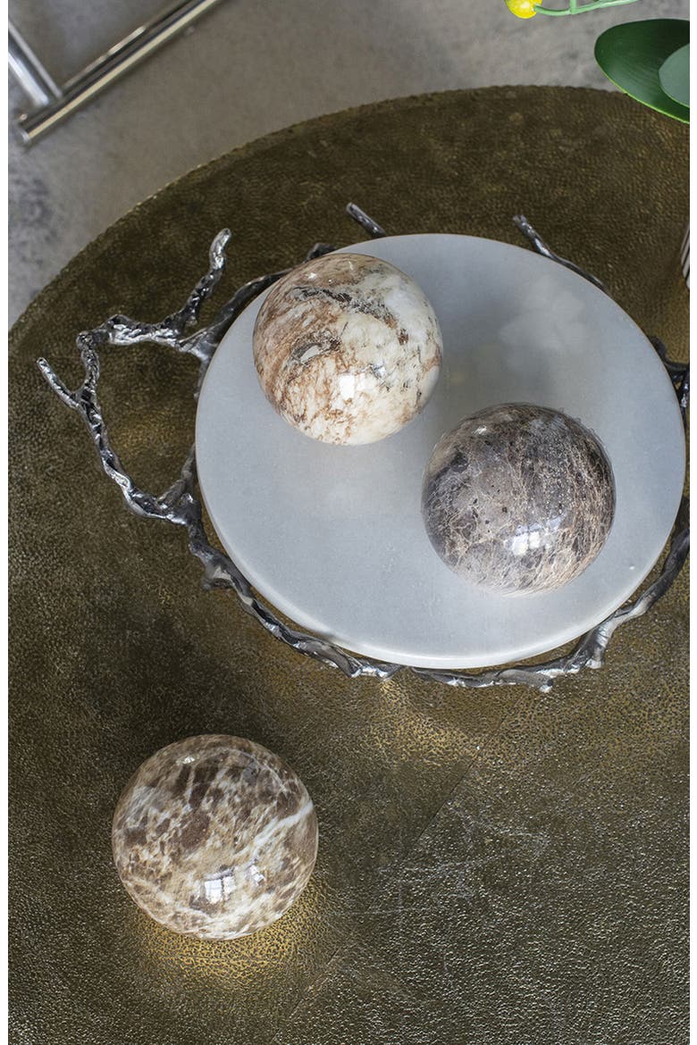 Set of 6 Marble Ceramic Ball Accents, Alternate, color, GRAY