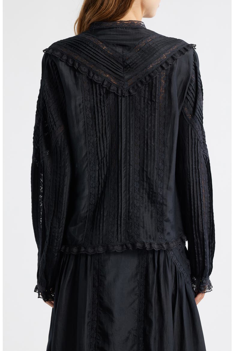 Aralina Lace & Ruffle Silk Shirt, Alternate, color, BLACK