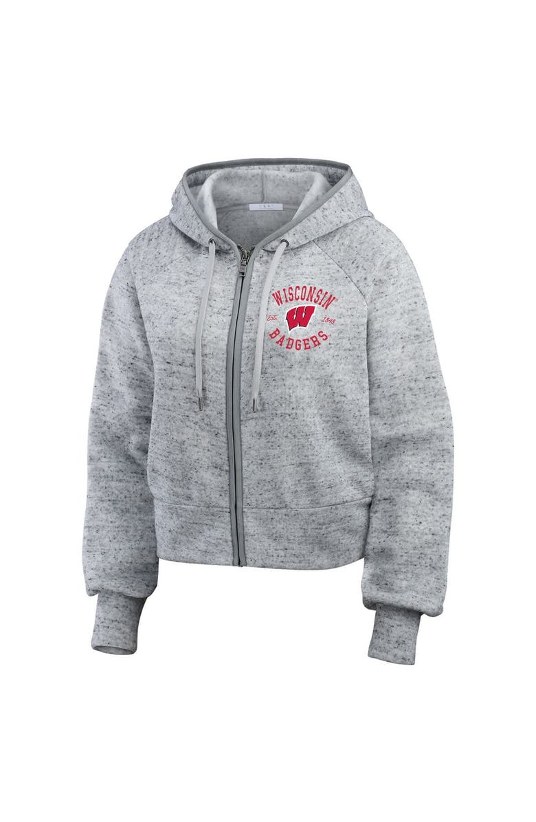 WEAR by Erin Andrews Women's WEAR by Erin Andrews Heather Gray Wisconsin Badgers Wear Speckle Double-Hit Raglan Full-Zip Hoodie, Alternate, color, Heather Gray
