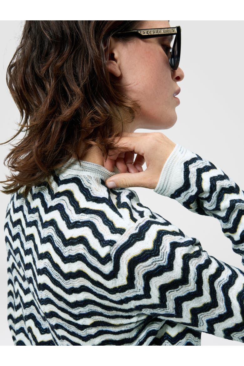Wave Motif Wool And Viscose Cardigan, Alternate, color, Blue& White