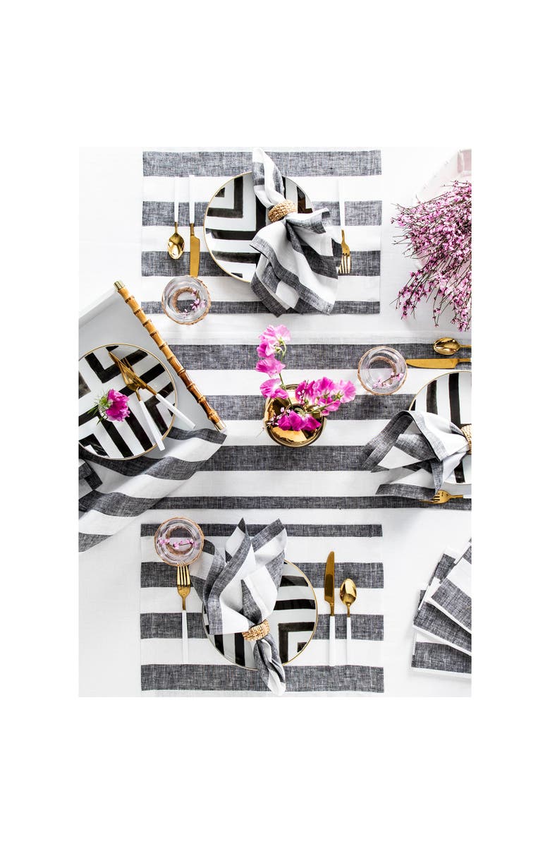 Solino Home Linen Placemats - Cabana Stripe, 14" x 19", Alternate, color, Black And White