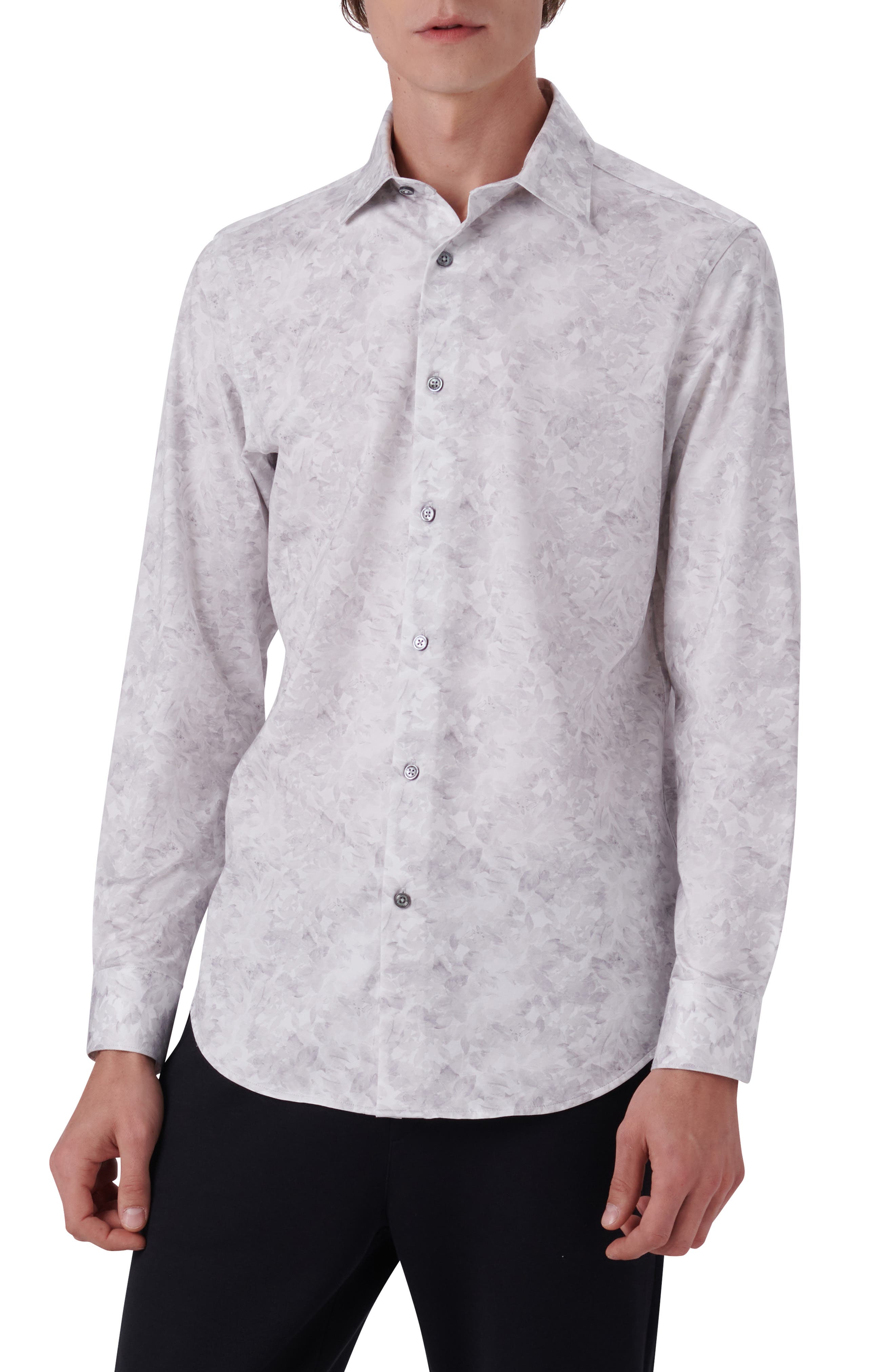 Bugatchi OoohCotton® Leaf Print Button-Up Shirt
