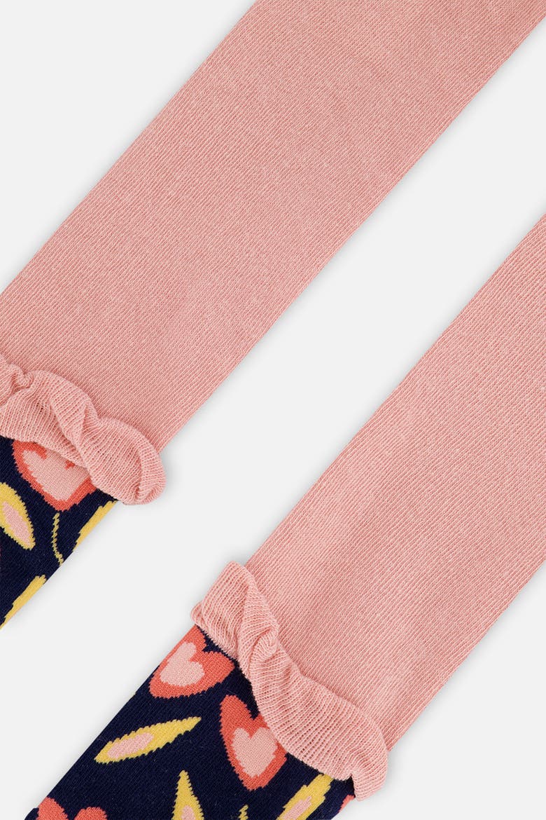Tulip Ankle Frill Stretch Knit Tights, Alternate, color, Pale Dusty Pink and Navy