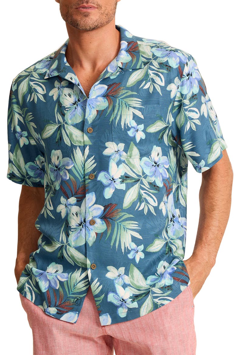 Hibiscus Bluff Silk Camp Shirt, Main, color, BLUE ASH