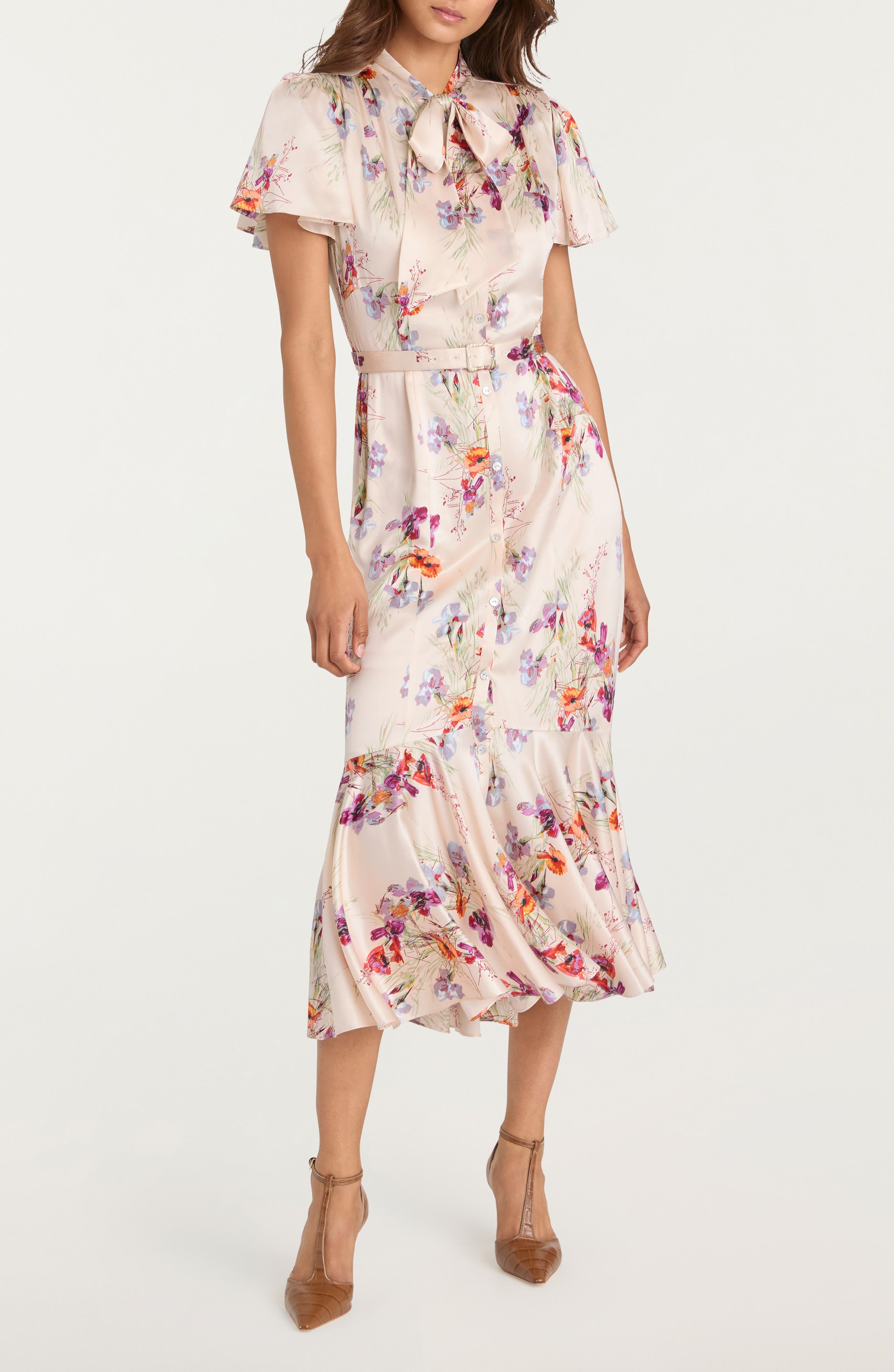 Iris Bouquet Willow Tie Neck Midi Dress