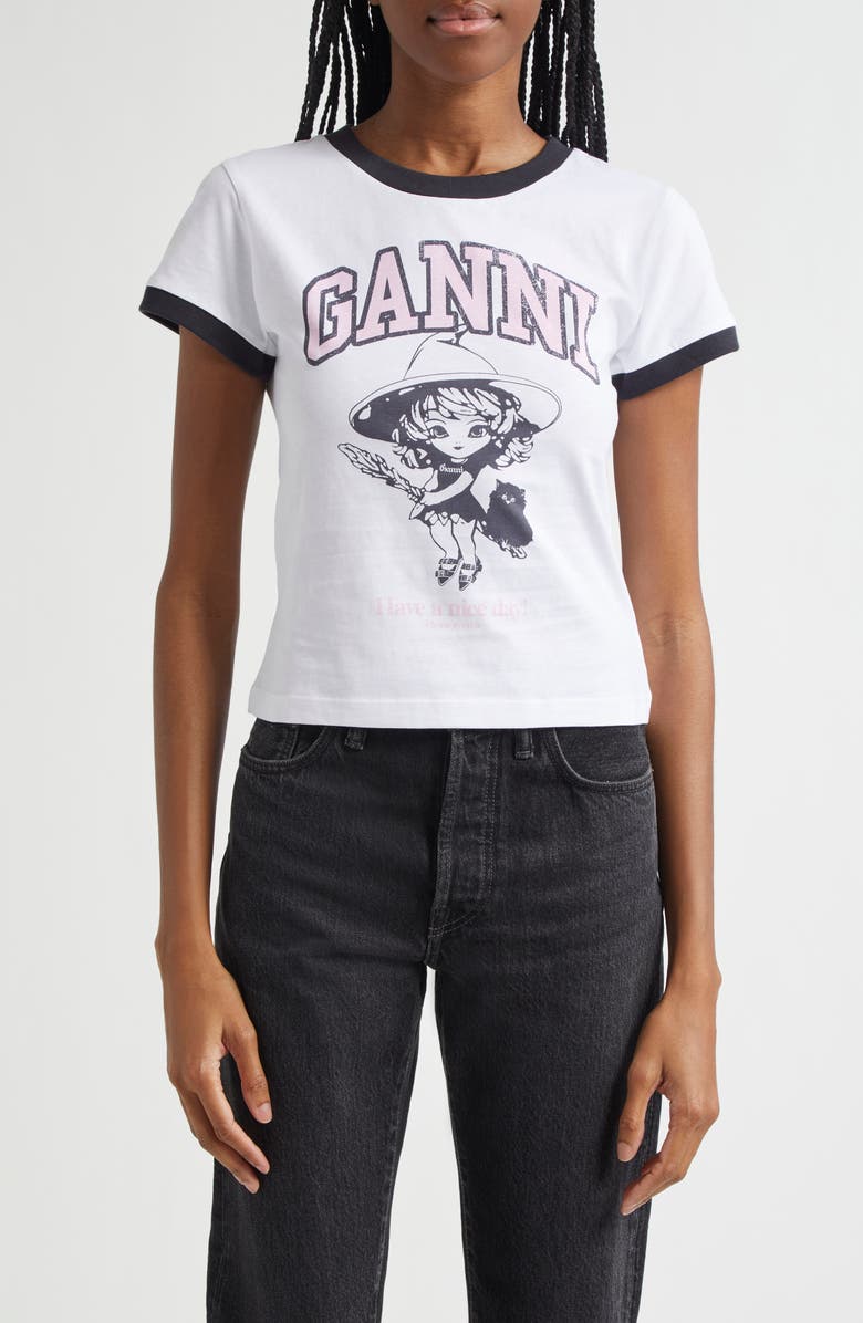 Ganni Logo Jersey Organic Cotton Baseball T-Shirt, Main, color, 