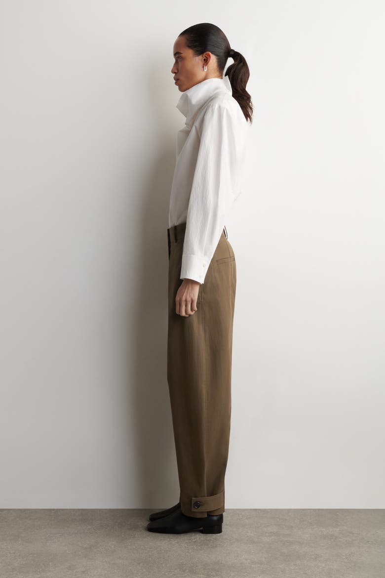Barrel-Leg Cotton Utility Pants, Alternate, color, BROWN