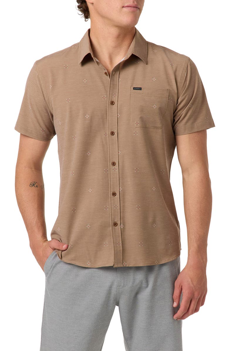 O'Neill Standard Fit TRVLR Traverse Performance Short Sleeve Button-Up Shirt, Main, color, Dark Khaki