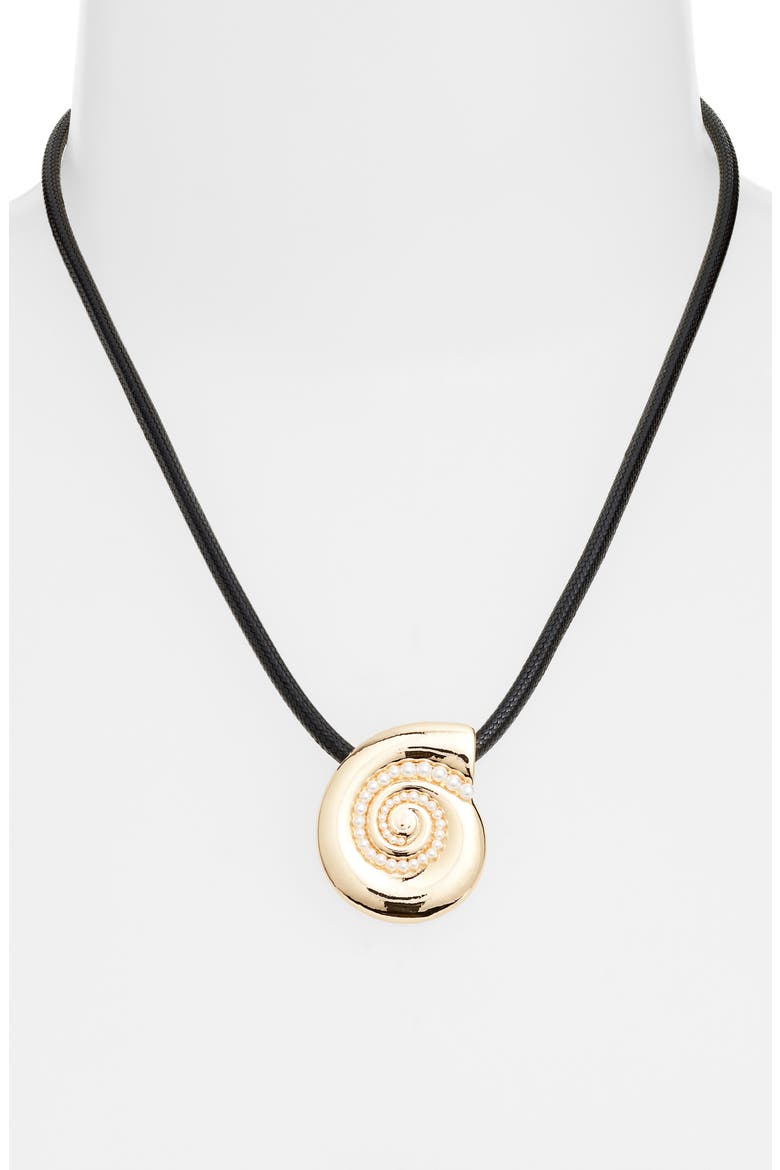 Micro Faux Pearl Shell Cord Pendant Necklace, Alternate, color, BLACK- WHITE- GOLD
