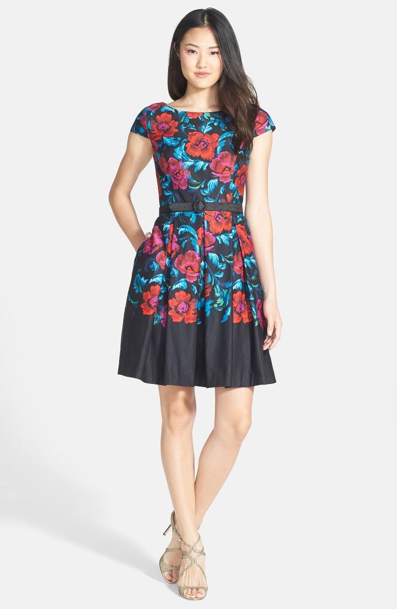 Eliza J Floral Print Pleat Fit & Flare Dress, Alternate, color, 