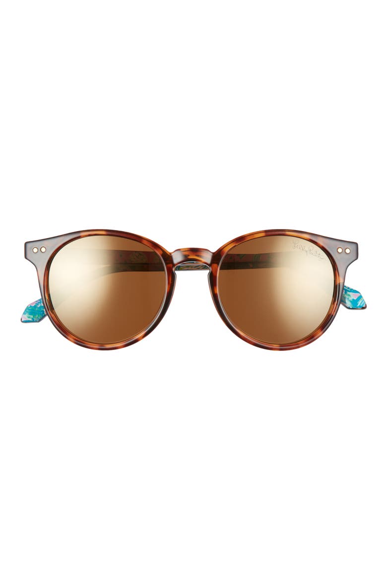 Elodie 50mm Polarized Round Sunglasses, Main, color, DARK TORTOISE/ GOLD MIRROR