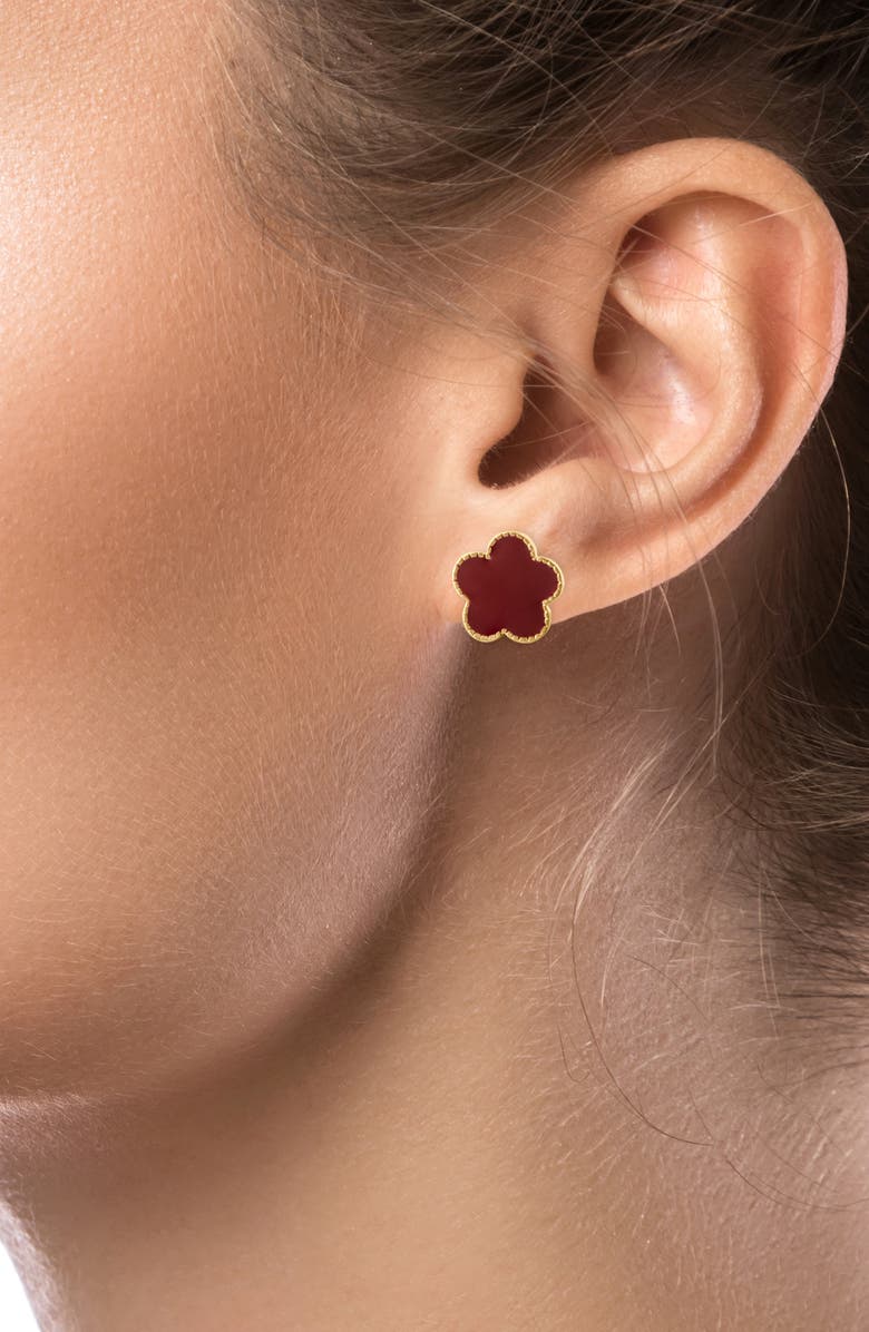 JARDIN Enamel Clover Stud Earrings, Alternate, color, Red/ Gold