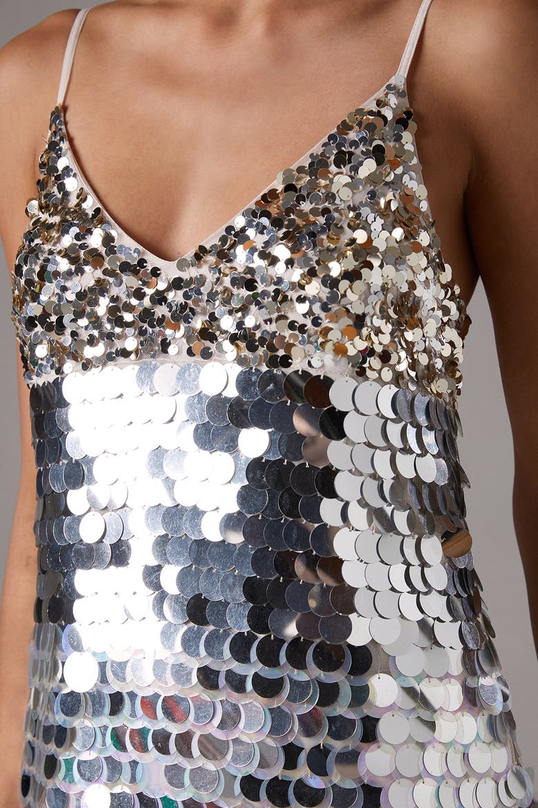 Sequin Cami Mini Dress, Alternate, color, Silver