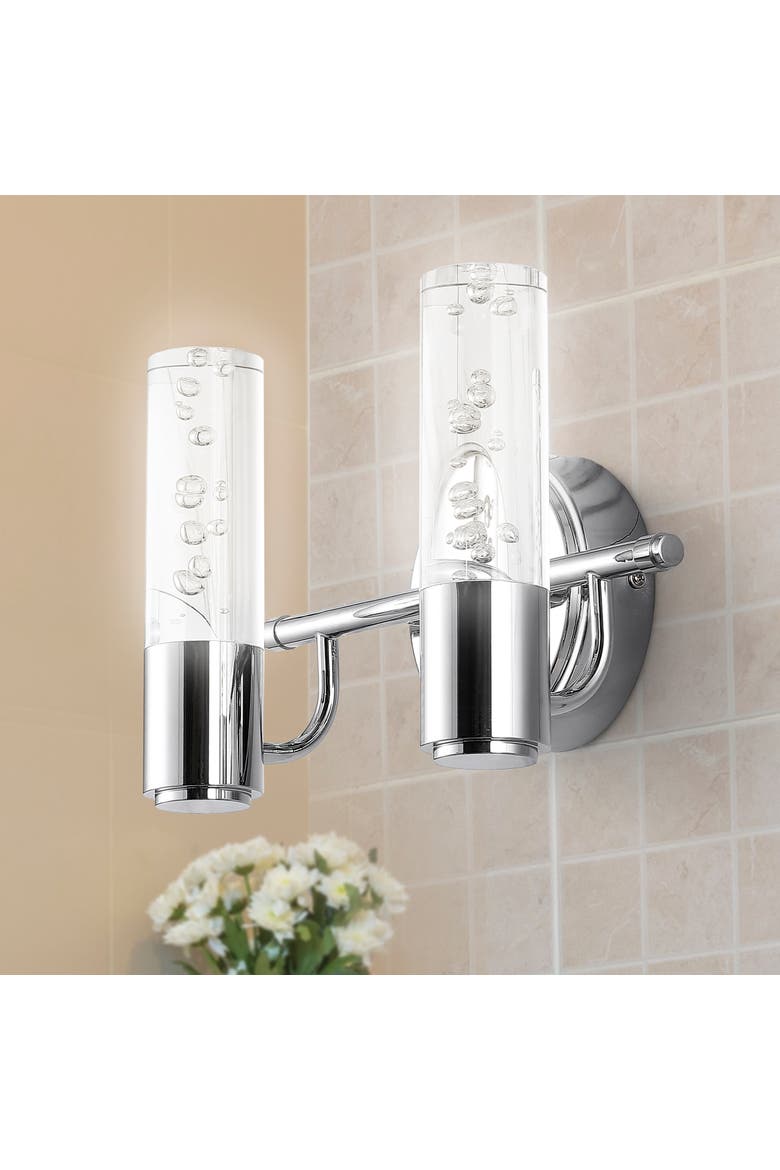 Bolha 2-Light Minimalist Modern Bubble Acrylic/Iron Integrated LED Vanity Light, Alternate, color, Chrome