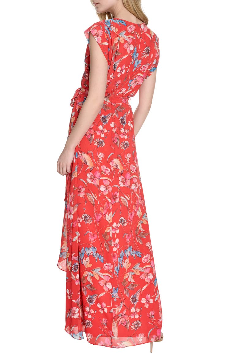 Floral Surplice Neck Sleeveless High-Low Dress, Alternate, color, RED MULTI