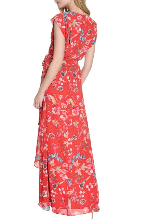 ELIZA J ELIZA J FLORAL SURPLICE NECK SLEEVELESS HIGH-LOW DRESS 